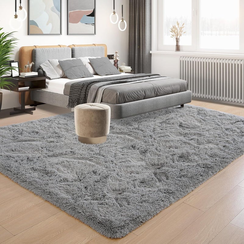 Tepook Super Soft Fluffy Rug for Bedroom, Modern Shaggy Fuzzy Kids Rugs for Living Room, Plush Indoor Nursery Home Decor Dorm Carpet with Non-Slip Bottom, Grey, 2 X 3 Feet - Image 1